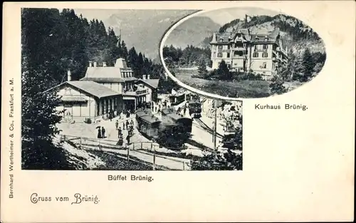 Ak Brünig Meiringen Kt. Bern Schweiz, Bahnhof Brünig, Büffet, Kurhaus Brünig