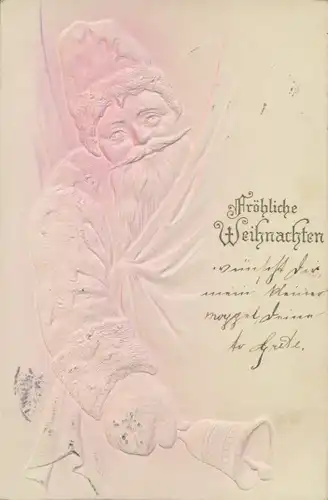 Präge Ak Glückwunsch, Weihnachten, Weihnachtsmann mit Glocke