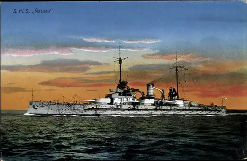 Ak Deutsches Kriegsschiff SMS Nassau, Großlinienschiff, Nassau Klasse