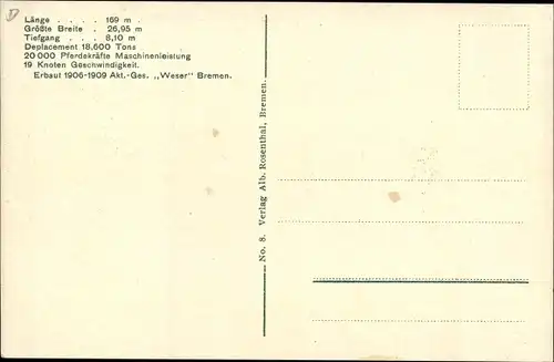 Ak Deutsches Kriegsschiff SMS Nassau, Großlinienschiff, Nassau Klasse