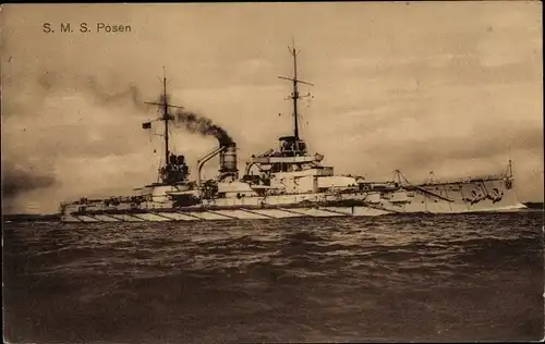 Ak Deutsches Kriegsschiff, SMS Posen, Großlinienschiff, Kaiserliche Marine