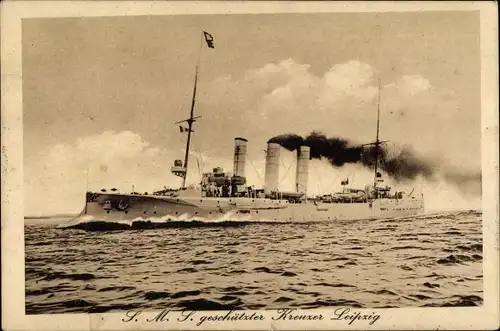 Ak Deutsches Kriegsschiff, SMS Leipzig, geschützter Kreuzer