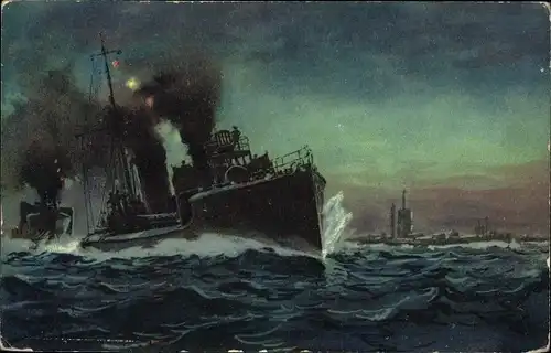 Künstler Ak Deutsche Kriegsschiffe, Torpedoboote und Unterseeboote an der Front, 1914