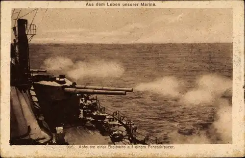 Ak Deutsches Kriegsschiff, Abfeuern einer Breitseite auf Panzerkreuzer, Hamburger Opfertag 1916