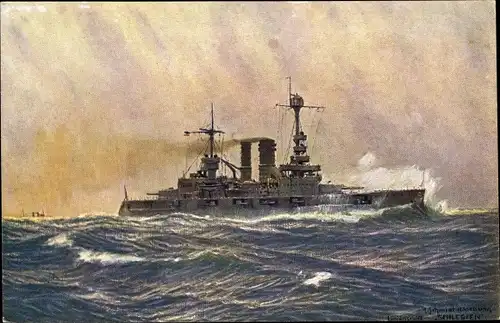 Künstler Ak Deutsches Kriegsschiff, SMS Schlesien, Linienschiff, Kaiserliche Marine