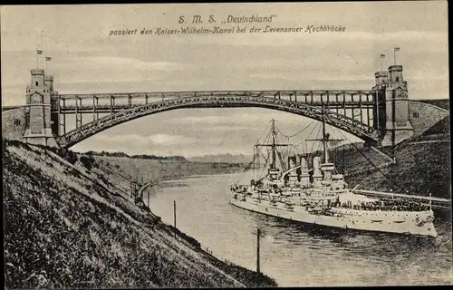 Ak Deutsches Kriegsschiff, SMS Deutschland, Linienschiff, Kaiserliche Marine, Kaiser Wilhelm Kanal