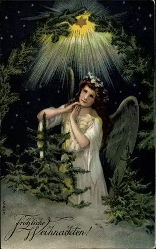 Präge Ak Frohe Weihnachten, Betender Engel, Stern