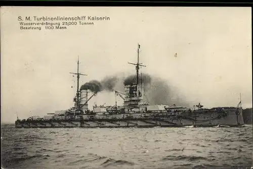 Ak Deutsches Kriegsschiff, SMS Kaiserin, Turbinenlinienschiff