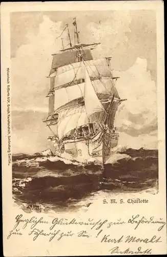 Künstler Ak Deutsches Kriegsschiff, SMS Charlotte, Kreuzerfregatte