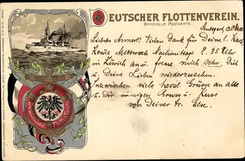 Präge Litho Deutscher Flottenverein, Deutsches Kriegsschiff, Fahne