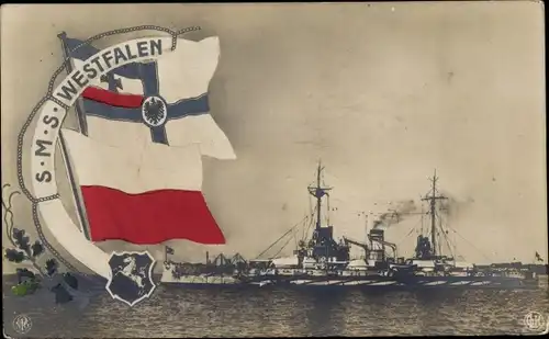 Ak Die Westfalen Fahrt des Kriegsschiffs SMS Westfalen, Reichskriegsflagge