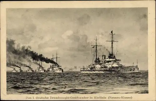 Ak Deutsche Kriegsschiffe, Dreadnought Geschwader in Kiellinie, Nassau Klasse