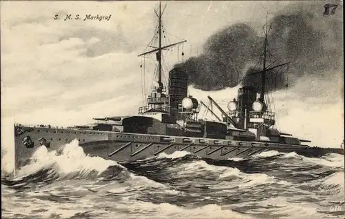 Künstler Ak Deutsches Kriegsschiff SMS Markgraf auf See