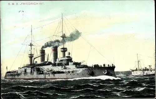 Ak Deutsches Kriegsschiff, SMS Friedrich III, Linienschiff, Kaiserliche Marine