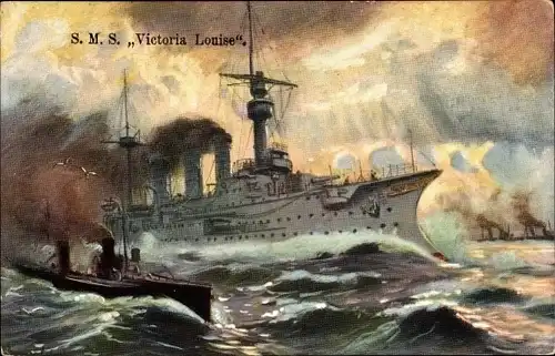 Künstler Ak Deutsches Kriegsschiff, SMS Victoria Louise, Großer Kreuzer