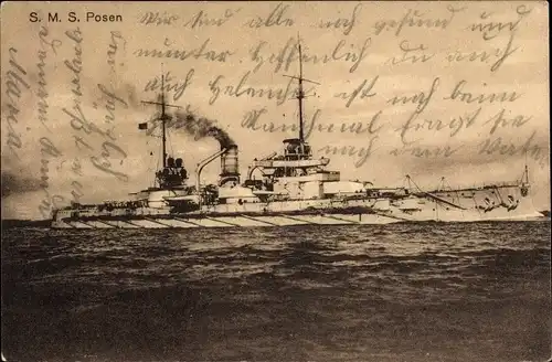 Ak Deutsches Kriegsschiff, SMS Posen, Großlinienschiff, Kaiserliche Marine
