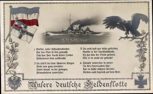 Gedicht Ak Deutsches Kriegsschiff, SMS Moltke, Großer Kreuzer, Unsere deutsche Heldenflotte