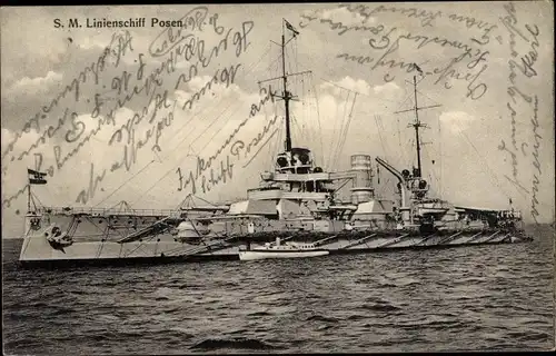 Ak Deutsches Kriegsschiff SMS Posen, Großlinienschiff, Nassau Klasse