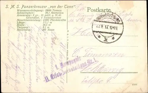 Ak Deutsches Kriegsschiff, SMS Von der Tann, Panzerkreuzer