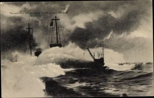 Ak Deutsches Kriegsschiff, Torpedoboot bei Sturm in der Nordsee