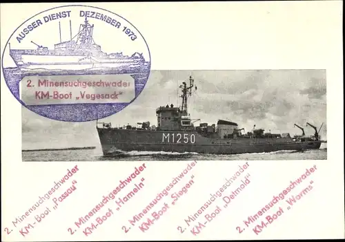 Foto Deutsches Kriegsschiff, Vegesack, M 1250, Küsten Minensuchboot, Bundesmarine