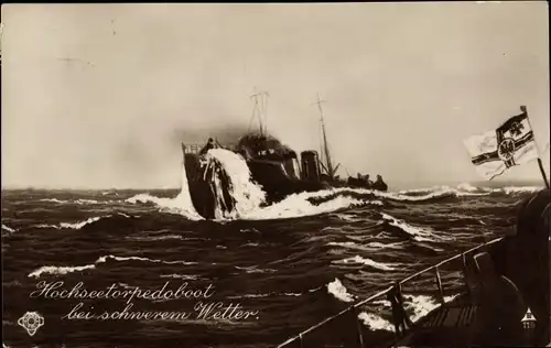 Ak Deutsches Kriegsschiff, Hochseetorpedoboot bei schwerem Wetter