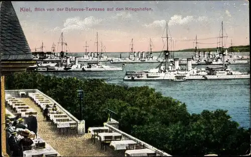 Ak Kiel Schleswig Holstein, Blick von der Bellevue-Terrasse auf den Kriegshafen