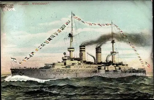 Ak Deutsches Kriegsschiff, SMS Wittelsbach, Linienschiff, Kaiserliche Marine