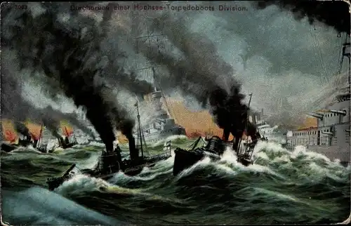 Ak Deutsche Kriegsschiffe, Durchbruch Hochsee Torpedoboots Division, SMS Fürst Bismarck