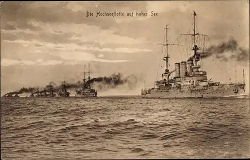 Ak Deutsches Kriegsschiff, SMS Preußen, Linienschiff, Hochseeflotte auf hoher See