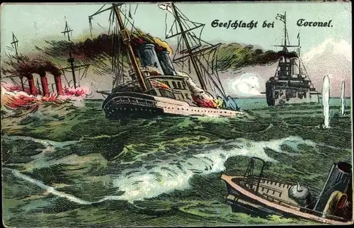 Ak Deutsche Kriegsschiffe, Britische Kriegsschiffe, Seegefecht bei Coronel, 1 Nov 1914