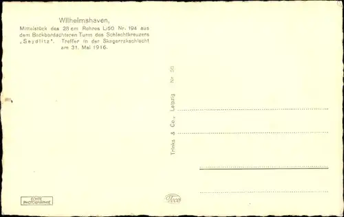 Ak Wilhelmshaven in Niedersachsen, Schlachtkreuzer Seydlitz, Mittelstück des Turms,Skagerrakschlacht