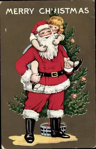 Ak Glückwunsch Weihnachten, Glückliches Kind, Nikolaus und Weihnachtsbaum