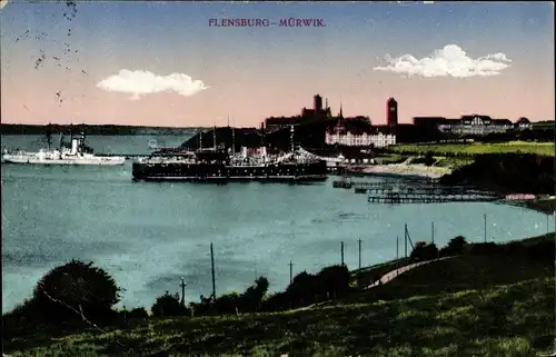 Ak Mürwik Flensburg in Schleswig Holstein, Marineakademie, Kriegsschiffe, Panorama