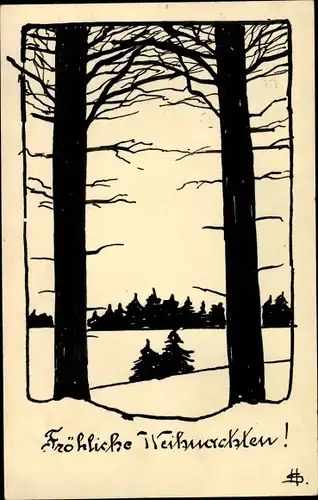 Handgemalt Ak Schipmann, Hans, Glückwunsch Weihnachten, Winterlandschaft, Autograph