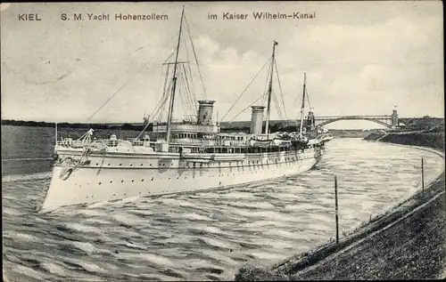 Ak Kiel, Deutsches Kriegsschiff, SMY Hohenzollern, Kaiseryacht, Kaiser Wilhelm Kanal