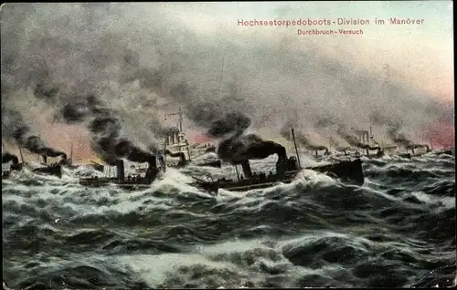 Ak Deutsche Kriegsschiffe, Hochseetorpedoboots Division im Manöver, Kaiserliche Marine