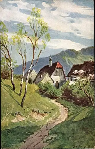Künstler Ak Splitgerber, Landschaft mit Bäumen und Dorf