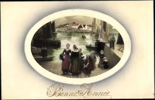 Ak Glückwunsch Neujahr, Bonne Année, Fischersfrauen in Trachten