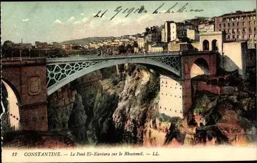 Ak Constantine Algerien, Le Pont El-Kantara sur le Rhummel, Brücke, Schlucht, Stadtansicht