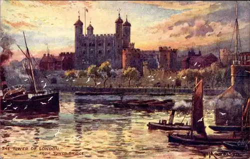 Künstler Ak London City England, The Tower from Tower Bridge