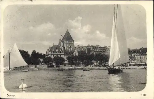 Ak Ouchy Lausanne Kanton Waadt, Segelboote, Blick auf Uferpromenade