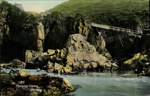 Ak Jersey Kanalinseln, Plemont Caves, Brücke, Felsen