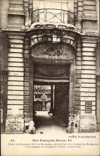 Ak Paris IV, Rue Francois-Miron, Hotel de Beauvais, chambre d'Anne d'Autriche