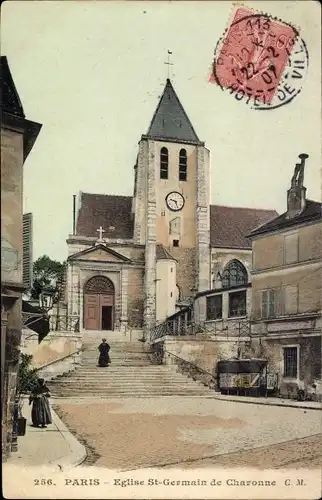 Ak Paris XX, Eglise St.-Germain de Charonne, Kirche, Außenansicht