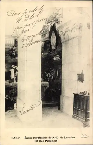 Ak Paris XX, Eglise paroissiale de N.-D. de Lourdes, 128 Rue Pelleport, Innenansicht,  Kirche