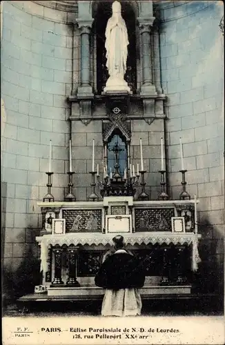 Ak Paris XX, Eglise paroissiale de N.-D. de Lourdes, 128 Rue Pelleport, Innenansicht,  Altar, Kirche