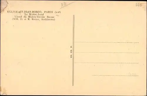 Ak Paris XX, Eglise St-Jean-Bosco, Le Maitre-Autel, Altar, Fenster, Kreuz