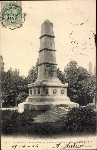 Ak Tourcoing Nord, Monument commemoratif de la bataille de 1794