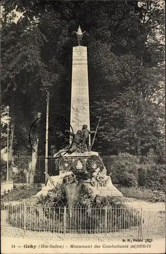 Ak Gray Haute Saône, Monument des Combattants de 1870-1871